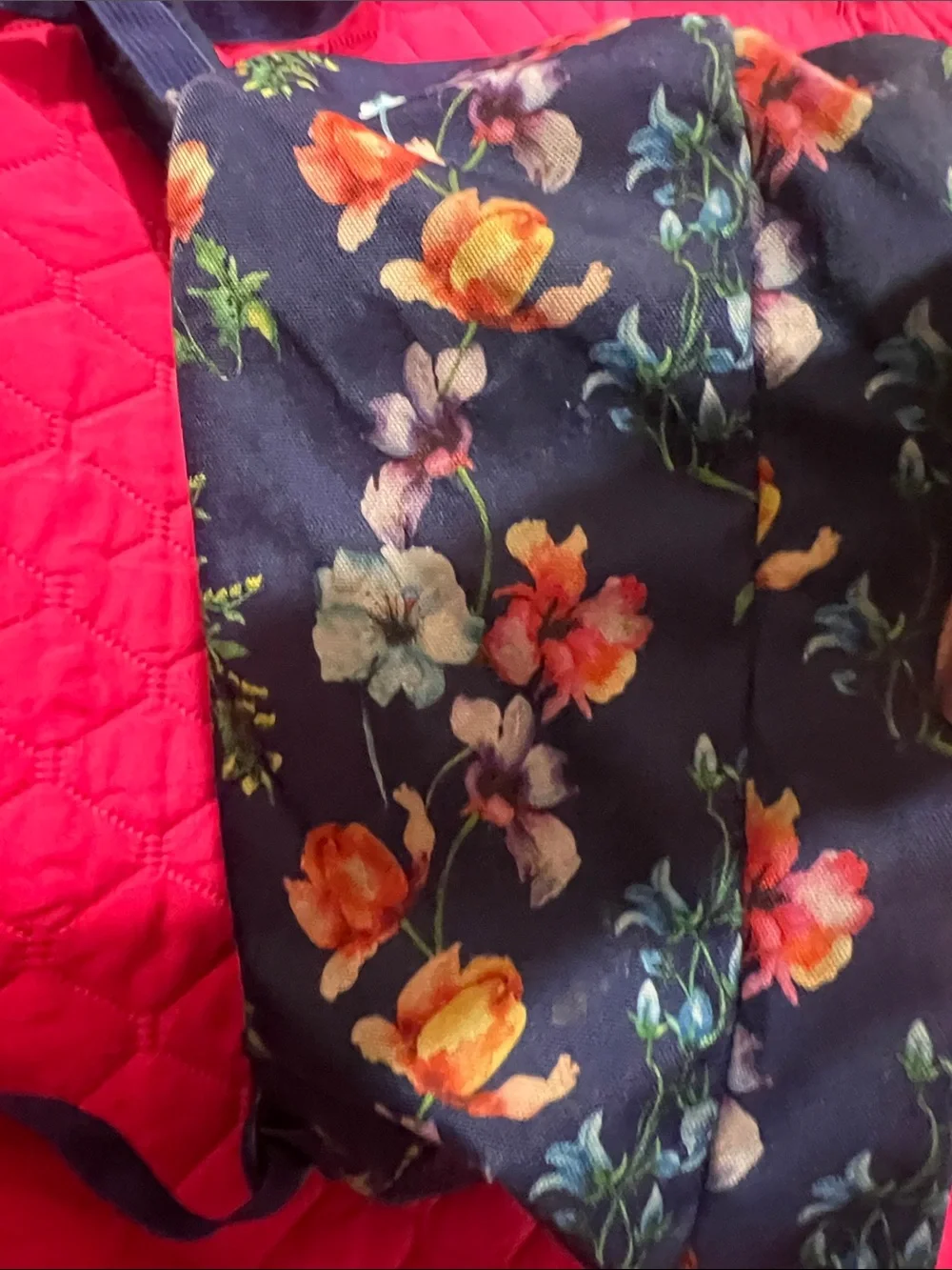 Jansport Navy Backpack with Colorful Floral Print